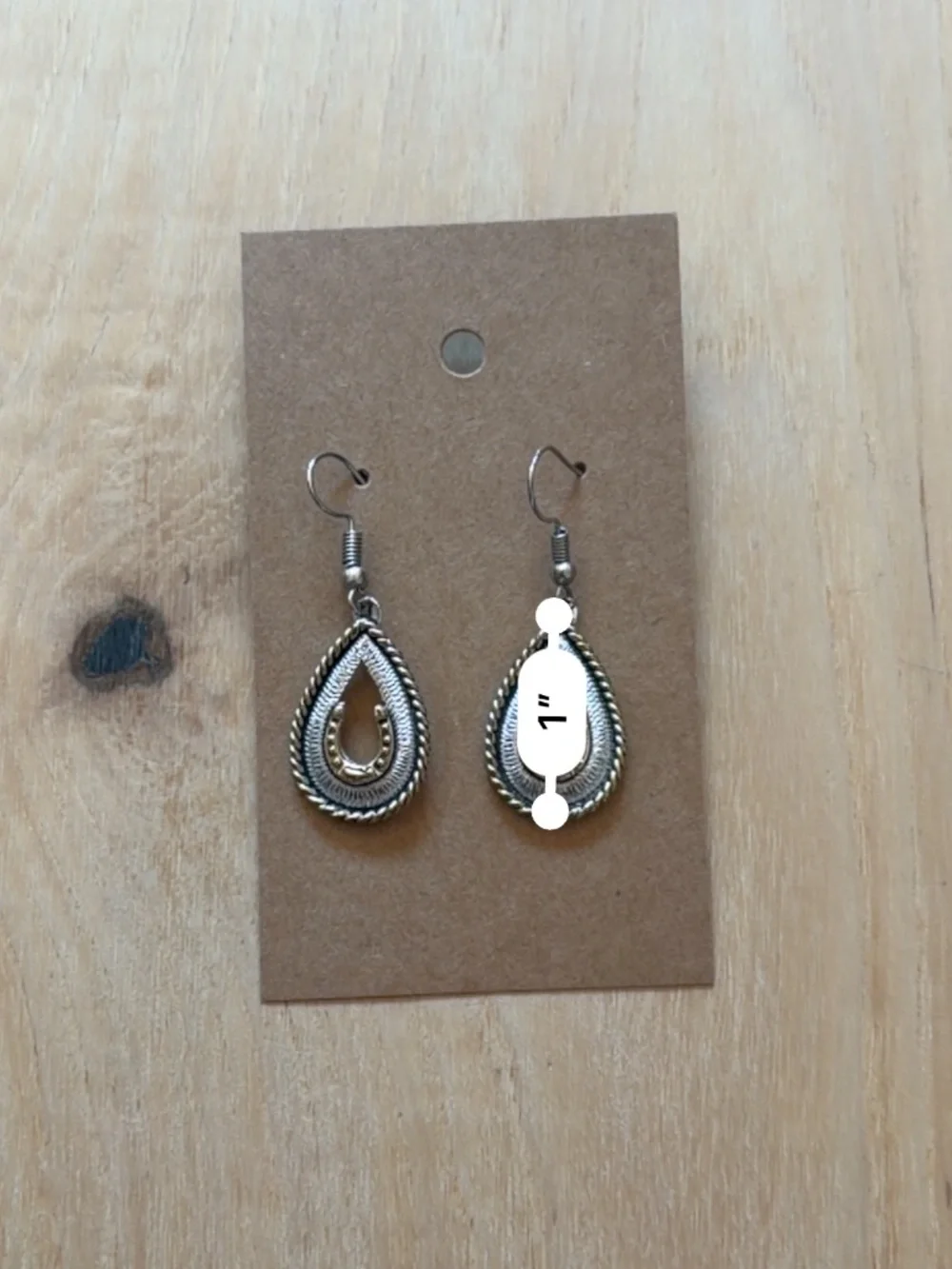 NEW Western Two-Tone Silver Gold Horseshoe Teardrop Dangle Earring